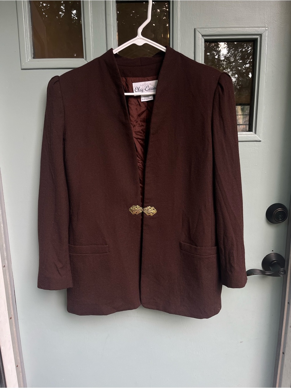 Oleg Cassini Vintage Chocolate Blazer with Gold Filigree Clasp, Women’s Med